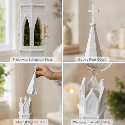 Gothic Tower Moss Pole for Monstera, Self Watering Plant Stake, White