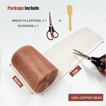 Copper Mesh Rodent Control 5in x 33ft, Rustproof, 0.17mm Wire, Double Layer - size: 5in x 33ft
