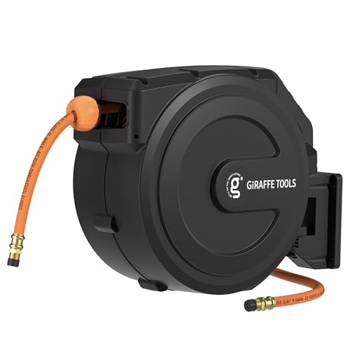 Giraffe Tools Retractable Air Hose Reel Enclosed with 3/8" x 50 ft, 300 PSI - color: Black