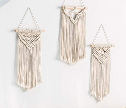 Mkono Small Macrame Wall Hanging, Boho Bedroom Decor, 3 Pack, 8" Wx14 L
