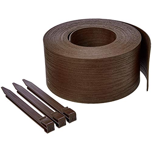 Amazon Basics Flexible Landscape Edging Coil for Garden Border, Flower Beds, Lawn and Pathways, 5 inch x 40ft, Brown, 10 Stakes - size: 5"