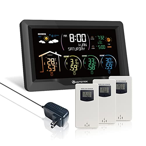 KETOTEK Wireless Radio Weather Station with 3 Outdoor Sensors