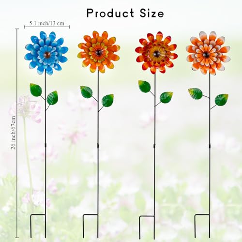 4 Pcs Wind Spinners Outdoor, Small Metal Flower Windmill - size: 4 Pack-26x5