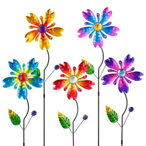 Garden Decor for Outside,5 Pcs Metal Flowers Decorative Stakes - color: Flower-5 Pack（1）