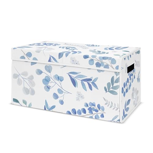 Sweet Jojo Designs Floral Leaf Boy or Girl Small Fabric Toy Bin Storage Box Chest For Baby Nursery or Kids Room - Blue Grey and White Boho Watercolor Botanical Flower Woodland Tropical Garden - color: Blue, Grey and White