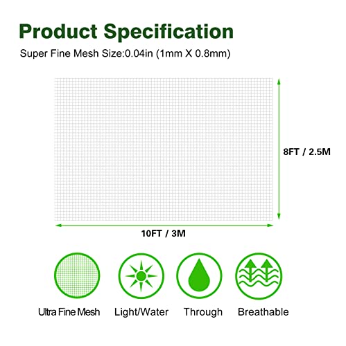 Garden Netting Ultra Fine 8x10ft, Insect Net Bug Mesh for Garden Plants - size: 8'x10'