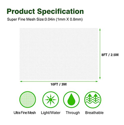 Garden Netting Ultra Fine 8x10ft, Insect Net Bug Mesh for Garden Plants - size: 8'x10'