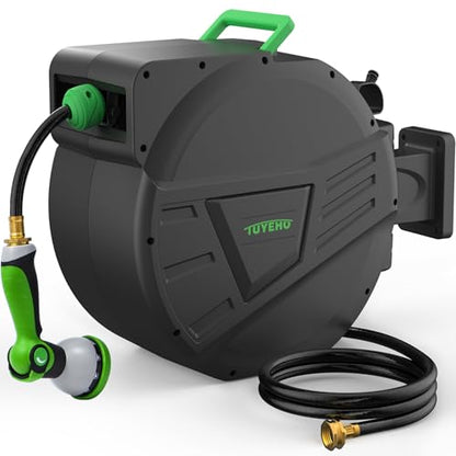 Tuyeho Heavy-Duty Auto Retractable Garden Hose Reel 100FT Lifetime Service