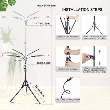 36W Grow Light with Stand for Bonsai Tree Tall Plants - size: 4 Tube-Stand