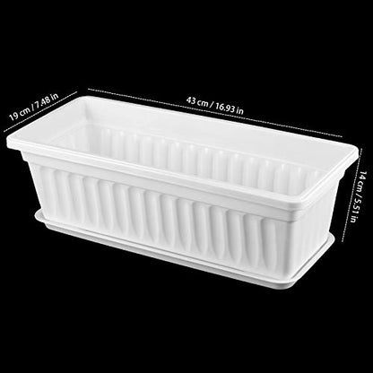 6 Pack 17 Inches Countryside Flower Box Planters, Plastic Vegetable Planters with 30 PCS Plant Labels, White Flower Window Boxes with Attached Tray for Windowsill, Patio, Garden, Balcony… - size: 6 Pack White