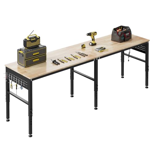 96" Adjustable Heavy Duty Workbench with Power Outlets & Pegboard - size: 96 INCH/Power outlets