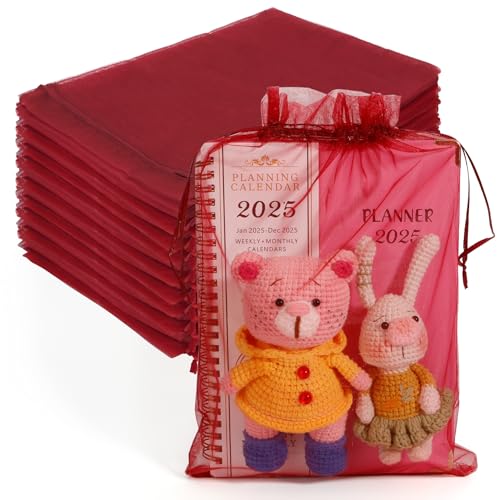 Burgundy Organza Bags, 100 PCS Sheer Mesh Bags Drawstring 8x12 Inch, Large Wedding Gift Party Favor Bag, Mesh Gift Candy Goodie Jewelry Fruit Protection Bag for Bathroom Soaps Christmas Birthday - color: burgundy-100pcs