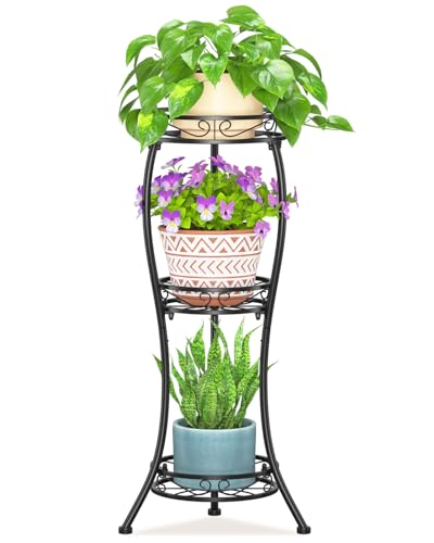 LASZOLA 3 Tiers Metal Corner Plant Flower Stand Tall Indoor Outdoor, Black - color: Classic Black, size: 3 Tier
