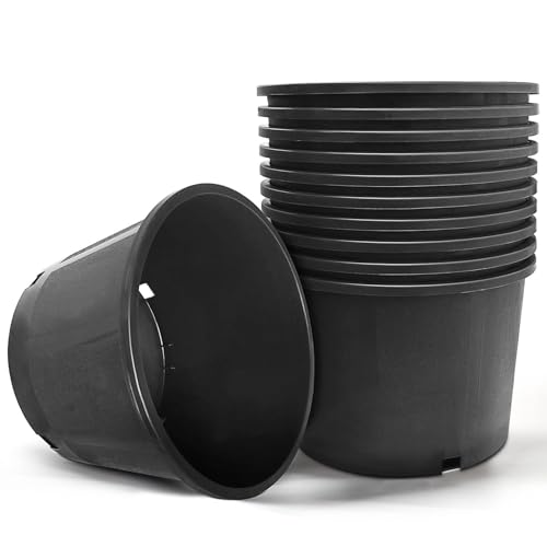 HOSTIC Short 5 Gallon Flexible Nursery Pots Gallon Pot with Drainage Holes Plastic Plant Container Suitable for Indoor Outdoor Vegetables Flowers Plants 10 PCS - size: Short 5 Gallon