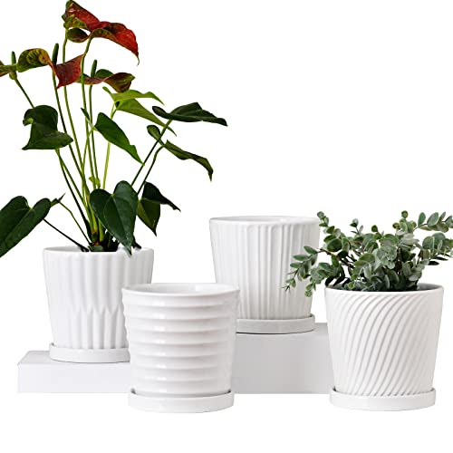 White 6 Inch Flower Pots for Plants,Ceramic Planter with Drainage Holes - color: White