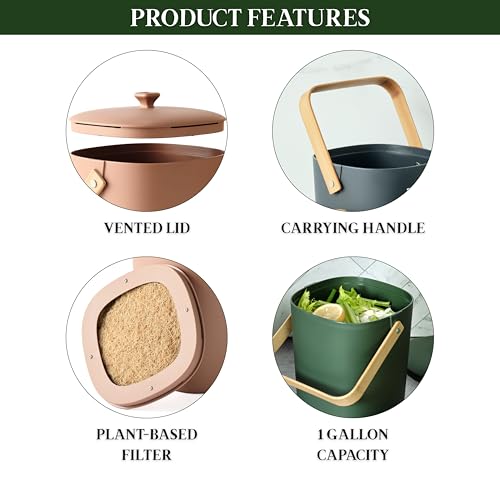 Bamboozle - 1 Gallon Compost Bin, Comes with Hemp-Based Filter, Sustainable Materials, Indoor Countertop Composter, Home & Garden Supplies, Terracotta