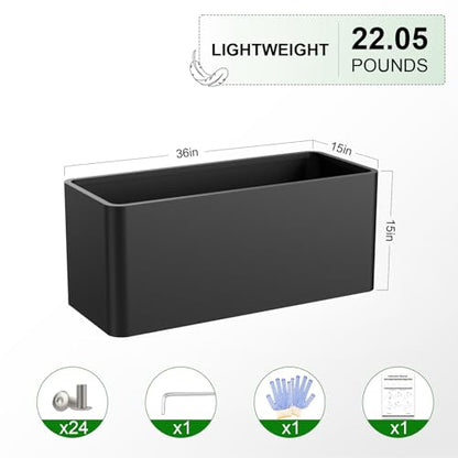 Metal Rectangular Outdoor Planter 36" L x 15" W x 15" H,Black - color: Black