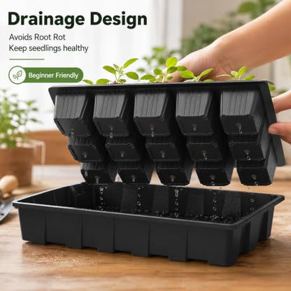 Gardzen 5 Pack Seed Starter Trays with Vented Domes 150 Cell Black - size: 15-Cell Black 10-Pack