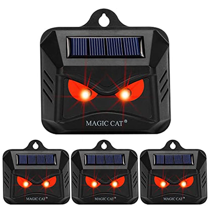 MAGIC CAT 4 Pack Solar Animal Repeller Outdoor, 2024 Nocturnal Animal Predator Deterrent with Red Lights, Waterproof Skunk Deer Coyote Raccoon Squirrel Cat Repellent for Garden Yard Farm Chicken Coop