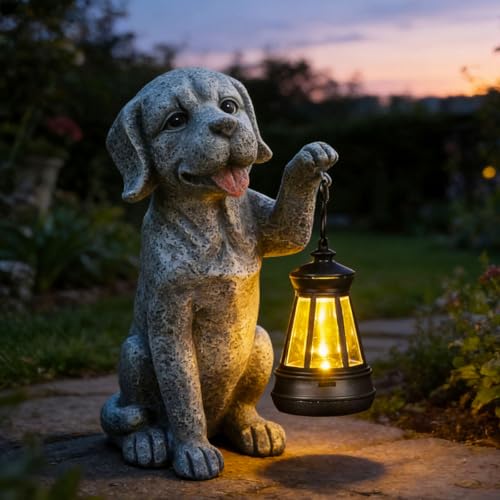 Dog Statue Garden with Solar Lantern - Ideal Gifts for Outdoor Patio, Figurine for Dogs – Gift for Mom, Grandma, Dog Lovers,Birthdays Housewarming Present - style: dog2