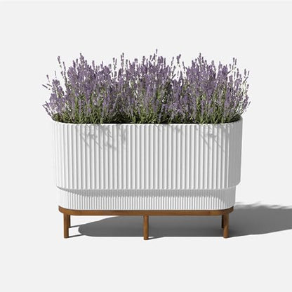 Veradek Demi Series Raised Long Planter - Wide Planter with Stand - color: White/Brown, size: 30 inch