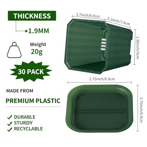 30Pcs 3 Inch Transparent Green Nursery Pots with Saucers, Square Plant Pot - color: Transparent Green