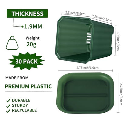 30Pcs 3 Inch Transparent Green Nursery Pots with Saucers, Square Plant Pot - color: Transparent Green