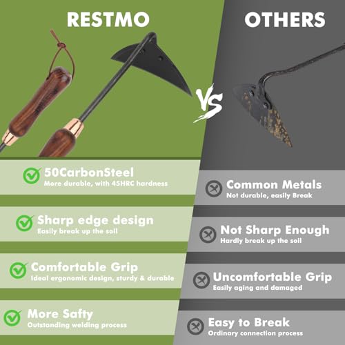 RESTMO Garden Hoe, Heavy Duty, Digging, Planting, Weeding, Brown - size: Triangle Garden Hoe