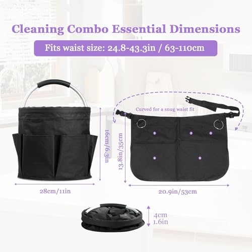 Cleaning Apron, Cleaning Caddy & Household Cleaning Storage Organizer Set - color: Black+black
