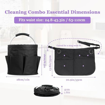 Cleaning Apron, Cleaning Caddy & Household Cleaning Storage Organizer Set - color: Black+black