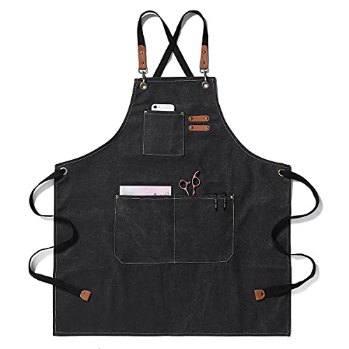 Kitchen Chef Aprons for Women and Men with 3 Pockets for Cooking BBQ Bib Work - color: Black