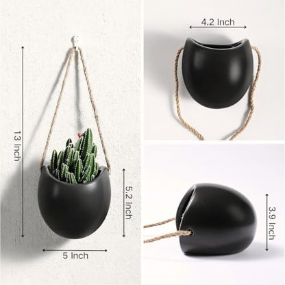 4 to 5 inch Ceramic Planters Wall Hanging Vases Decor - Set of 3 - color: Black