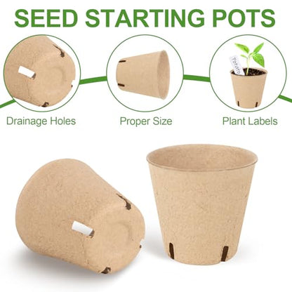 60PCS 4-Inch Biodegradable Peat Pots with Drainage Holes for Seedlings, Includes 20 Plant Labels, Perfect for Garden Germination & Nursery Use - size: 4 Inch