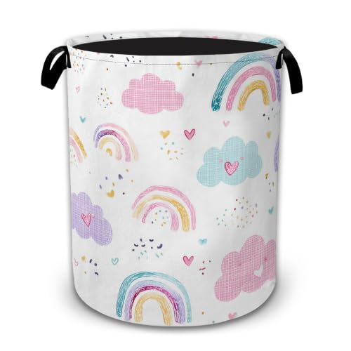 Pastel Rainbow Cloud Decorative Laundry Hamper, Tall Foldable Oxford Clothes Basket with Handles, Lightweight Dirty Clothes Holder for Bedroom Bathroom Laundry Room - color: Pastel Rainbow Cloud