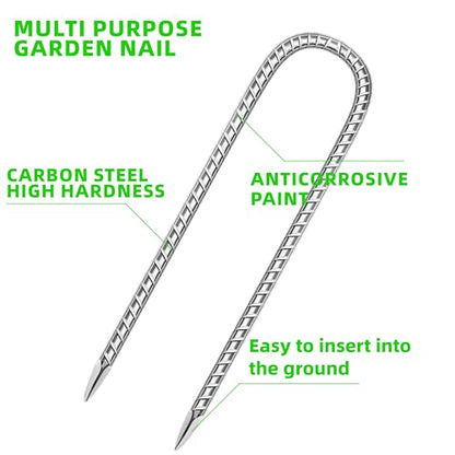 10 Pack Ground Garden Rebar Stakes Rebar 12 Inch Anti-Rust Galvanized Steel U Shape Hook Heavy Duty Ground Anchors for Tents, Position Kits,Fences, and Trampolines Landscape Fabric - color: U-16'' 8mm 10pcs SL