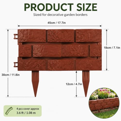 Interlocking Border Edging - Stone -Imitation Plastic Garden Fence, 4PC Landscape - for Garden, NO DIG,Lawn, and Landscape Edging,Flowerbeds, Yard, Sideway