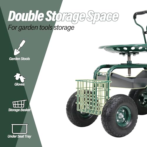 BESTHLS Rolling Garden Cart with Seat on Wheels Heavy Duty Support 500lb - size: Style D