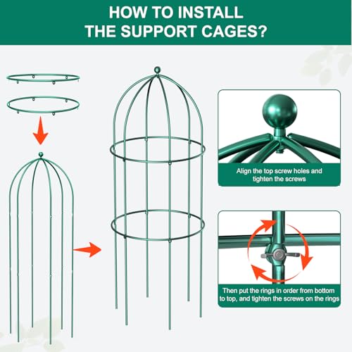 DoCred 3 Pack Peony Cage, 17.7" x 47.2" Metal Plant Support Garden Trellis - color: Deep Green, size: 47.2"H x 17.7"W/3PC