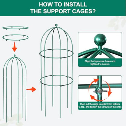 DoCred 3 Pack Peony Cage, 17.7" x 47.2" Metal Plant Support Garden Trellis - color: Deep Green, size: 47.2"H x 17.7"W/3PC