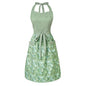 Cute Floral Apron for Women with Pockets, Cotton, Adjustable Straps - color: Light Green