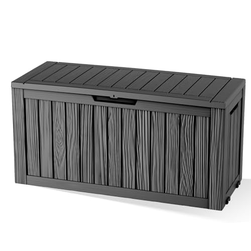 DRATO 90 Gallon Outdoor Storage Box Waterproof, Lockable Resin Deck Box with Lid for Patio Furniture Bench, Pool Garden Tools, Weatherproof Outside Storage Bin for Backyard Porch (Black, 90 Gallon) - color: Black, size: 90 Gallon