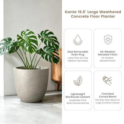 Kante Weathered Concrete Planter 18" Dia All-Weather Round Large Pot - color: Buff Concrete, size: 18"d