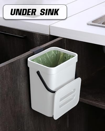 1.3 Gal Compost Bin, Hanging Small Trash Can with Lid, 5L/White - color: WHITE, size: 5 L / 1.3 Gal - Lid
