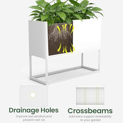 Modern Raised Metal Planter Box with Legs,38" L x 15" W x 30.5" H - color: White