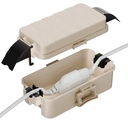 Flemoon Small Outdoor Electrical Box, IP55 Waterproof Extension Cord Cover - color: Almond, size: Small