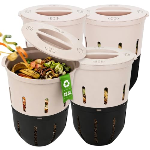 Inground Worm Farm, Outdoor Underground Worm Composter 3.3 Gallons, Garden Worm Compost Bin from Kitchen Food Waste, Black+Gray (10.7x10.7x13Inch),4 Pack - size: 4 Pack