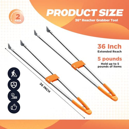 4 Pack 34" Reacher Grabber Tool, Lightweight Litter Pick up Sticks