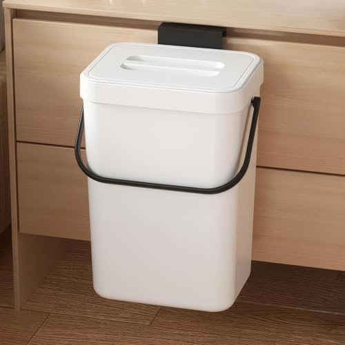 Kitchen Compost Bin - 3.2 Gallons Hanging Trash Can with Lid for Kitchen Bathroom, Under Sink Trash Can, Outdoor Compost Bucket with Lid, 12L(White) - color: WHITE, size: 12 L / 3.2 Gal - Lid