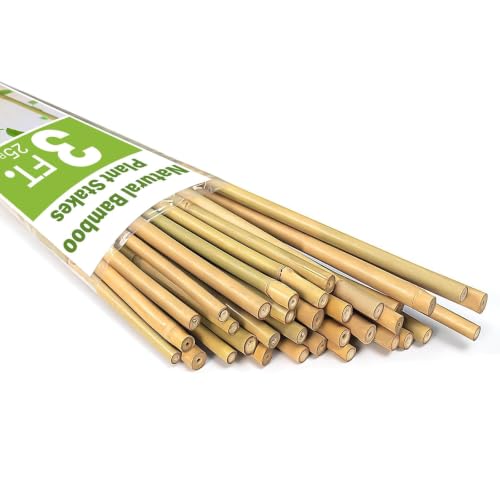 Natural Bamboo Poles, 3 Feet Bamboo Sticks for Plants, Wood Garden Stakes for Tomato, Bean, Flowers, Trees Potted and Climbing Plants, 25 Pack - size: 3FT-25PCS