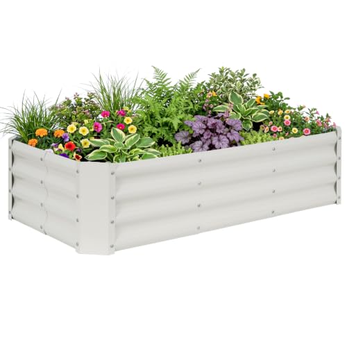 Galvanized Steel Raised Garden Bed, 4x2x1ft, White - color: White, size: 4×2×1 ft (1 Pack)